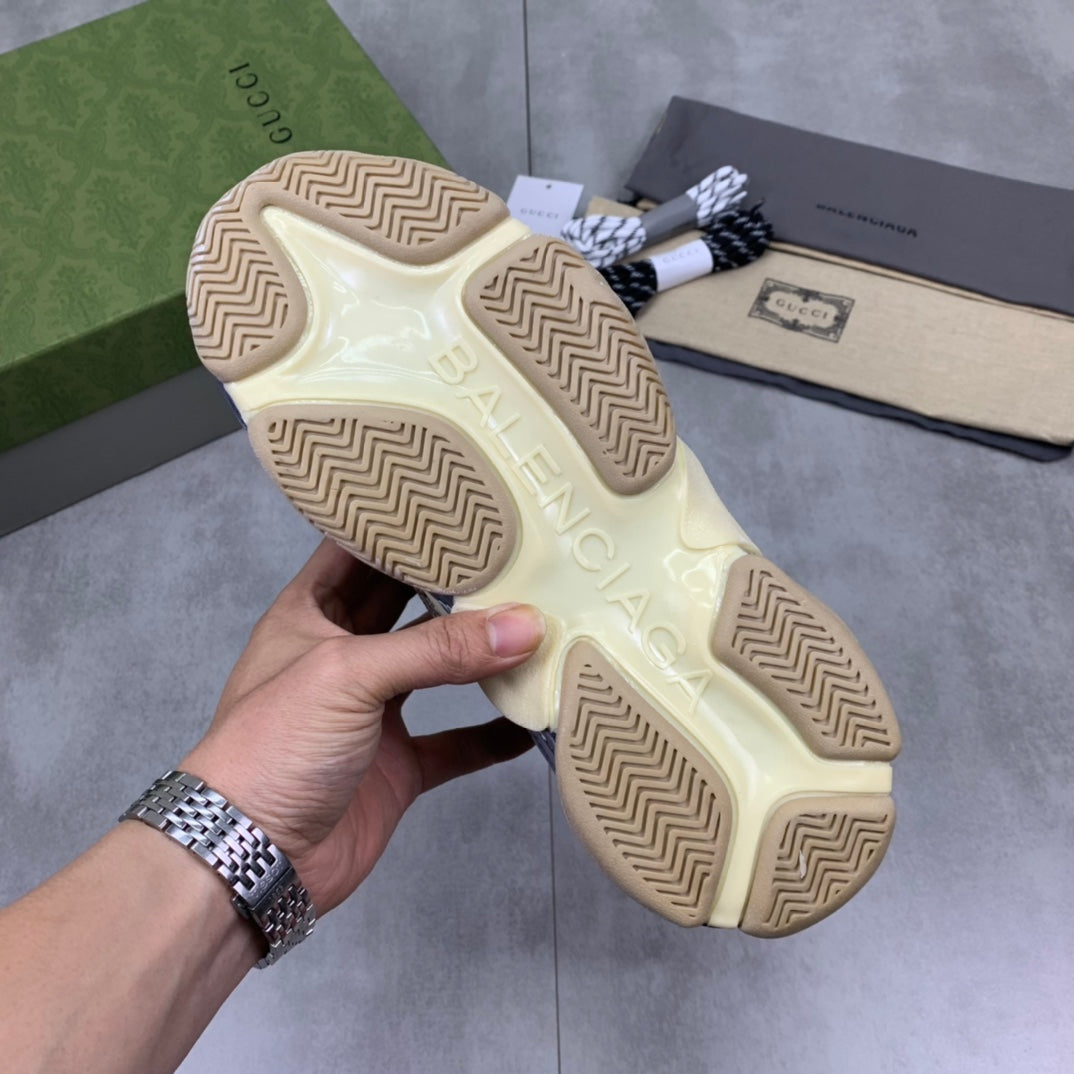 GUCCI x Balenciaga lace-up round toe low top Daddy shoes. The upper adopts imported cowhide