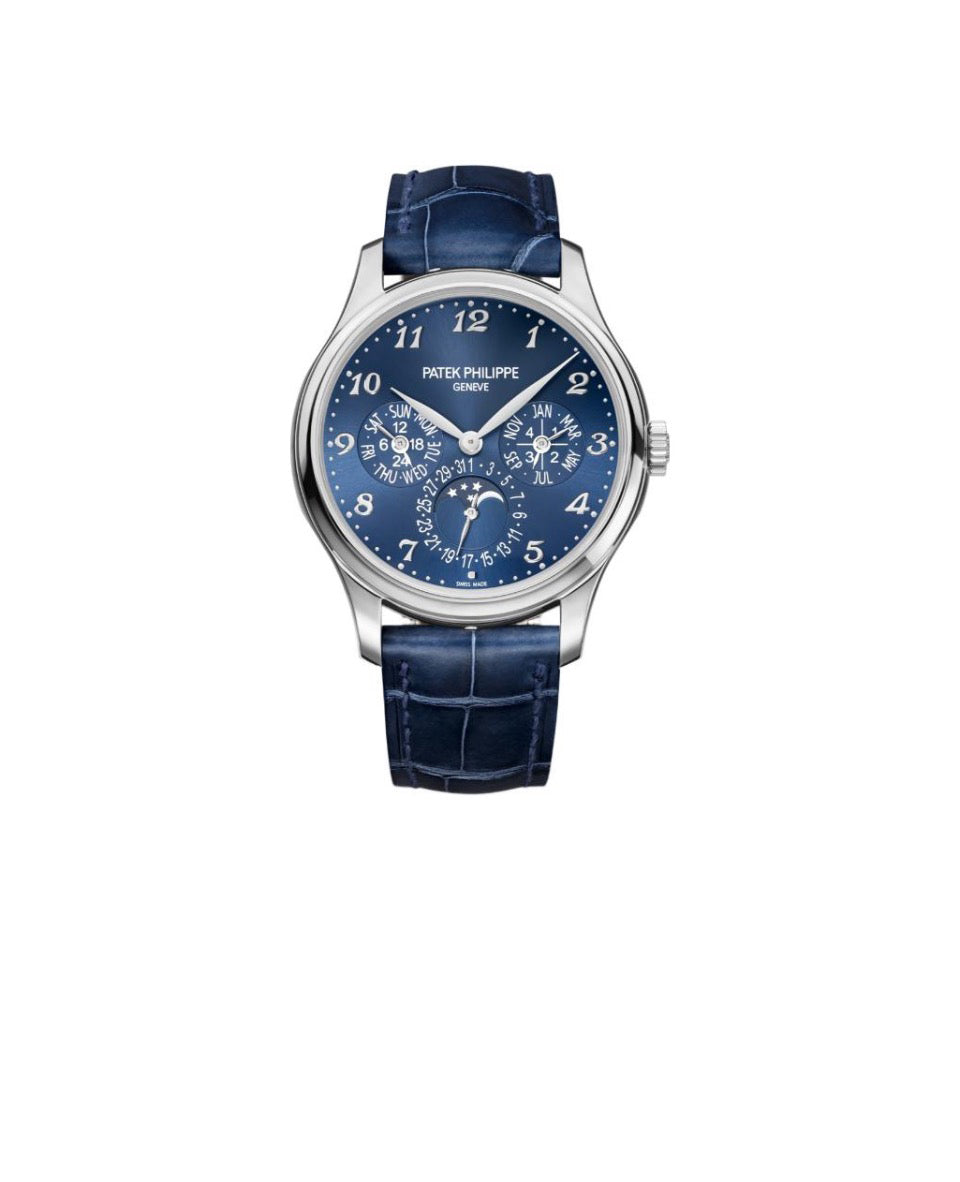 PATEK PHILIPPE Super Complex Function Timepiece series Automatic mechanical movement Silver timemark Men's Swiss Watch Blue dial 18K white gold case crocodile leather strap