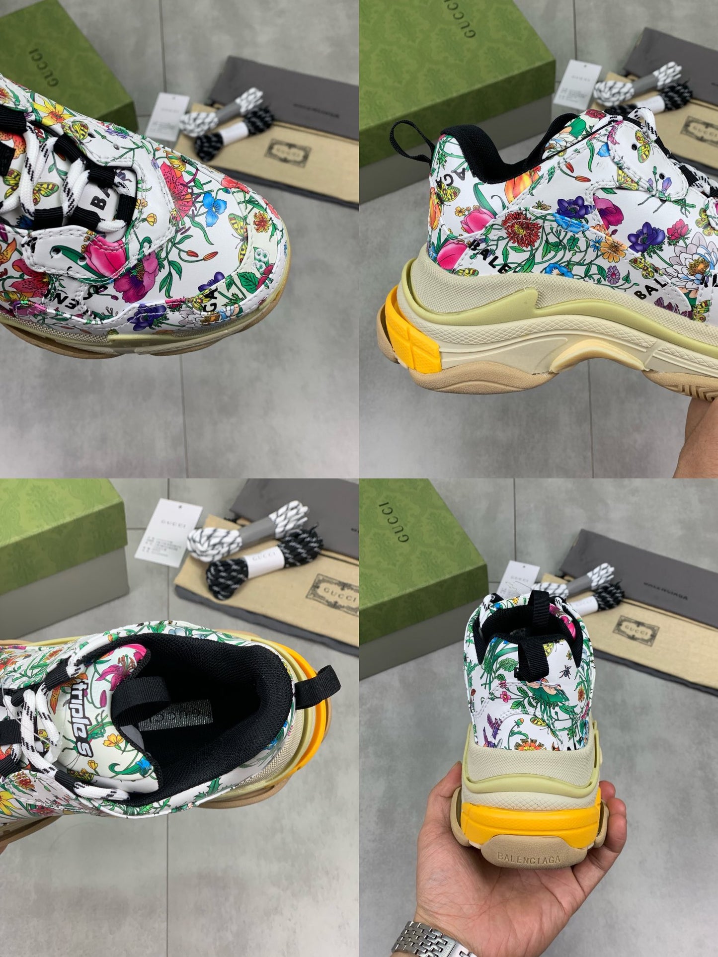 GUCCI x Balenciaga lace-up round toe low top Daddy shoes. The upper adopts imported cowhide,