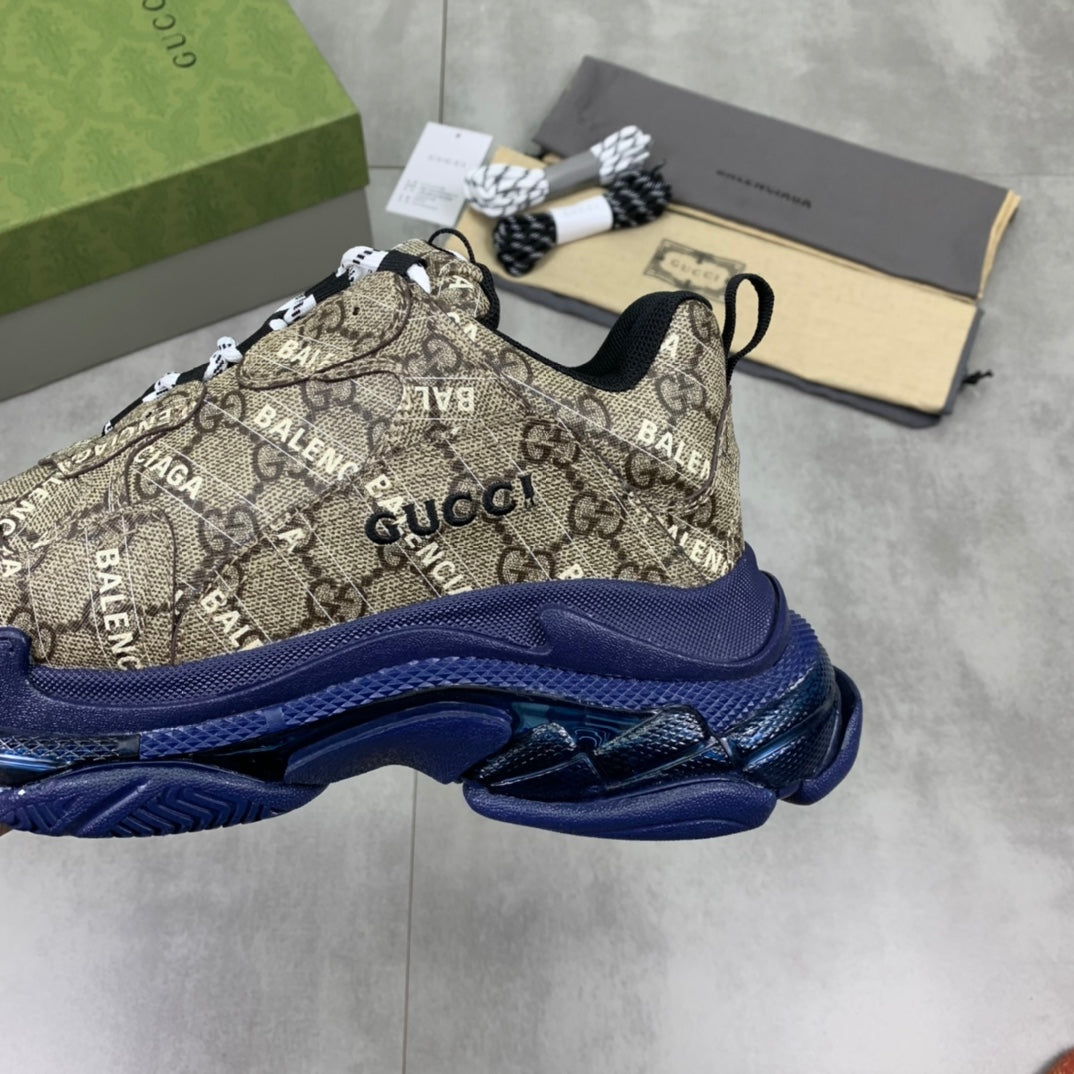 GUCCI x Balenciaga lace-up round toe low top Daddy shoes. The upper adopts imported cowhide,