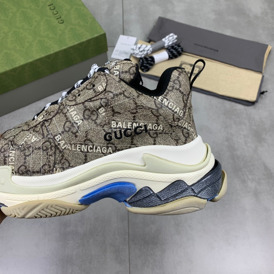 GUCCI x Balenciaga lace-up round toe low top Daddy shoes. The upper adopts imported cowhide,