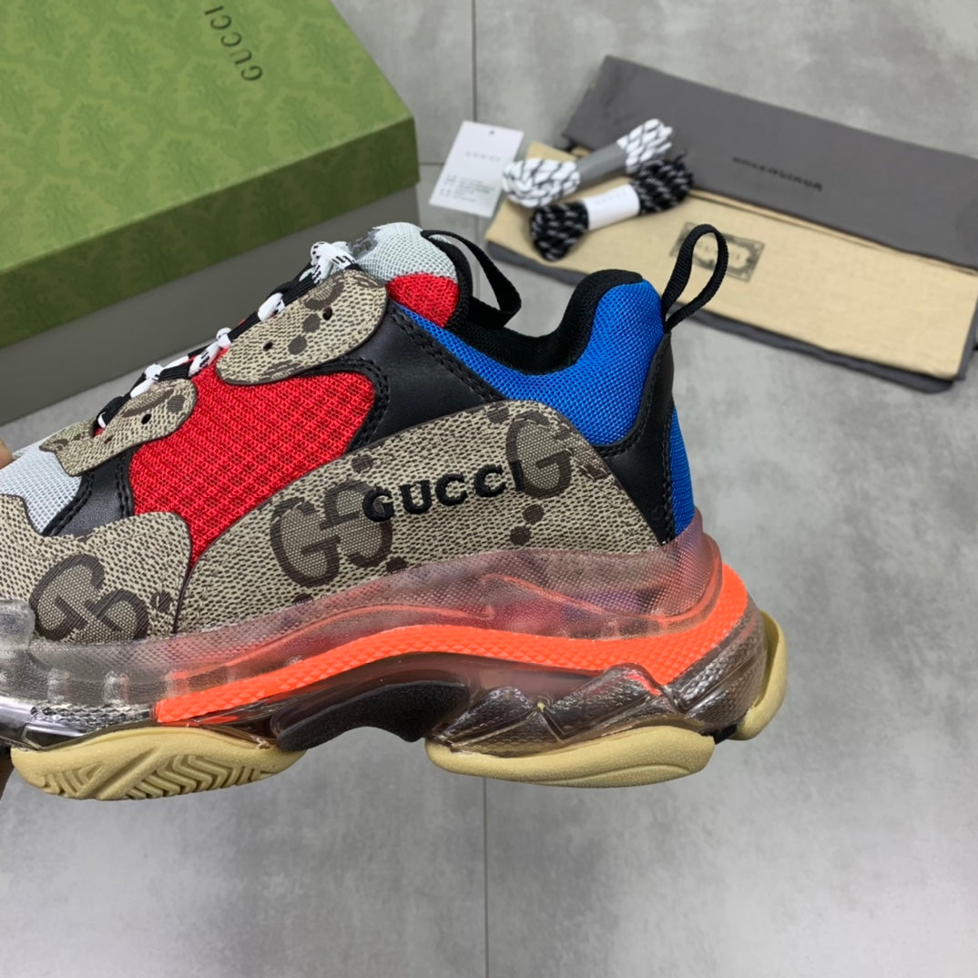 GUCCI x Balenciaga lace-up round toe low top Daddy shoes. The upper adopts imported cowhide