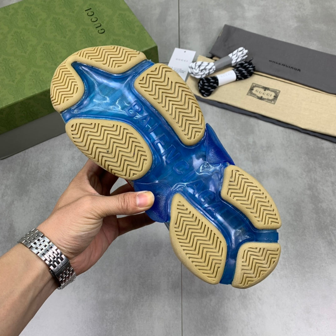 GUCCI x Balenciaga lace-up round toe low top Daddy shoes. The upper adopts imported cowhide