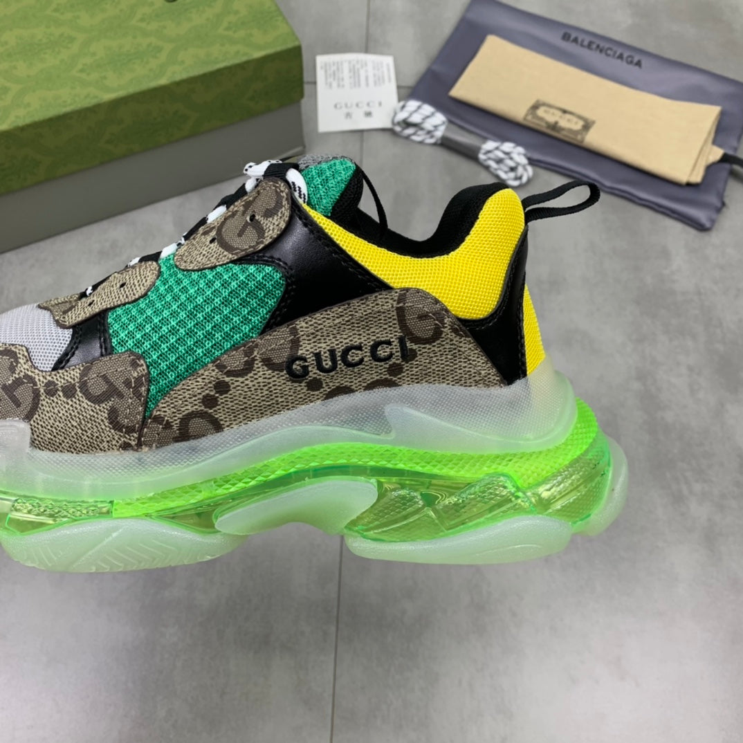 GUCCI x Balenciaga lace-up round toe low top Daddy shoes. The upper adopts imported cowhide