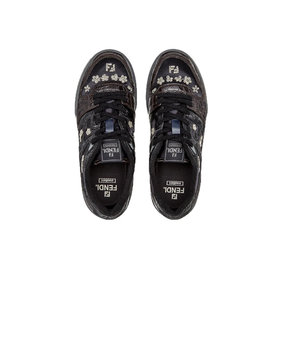FENDI Match calfskin round toe lace-up platform low top sneakersSize: 36-45