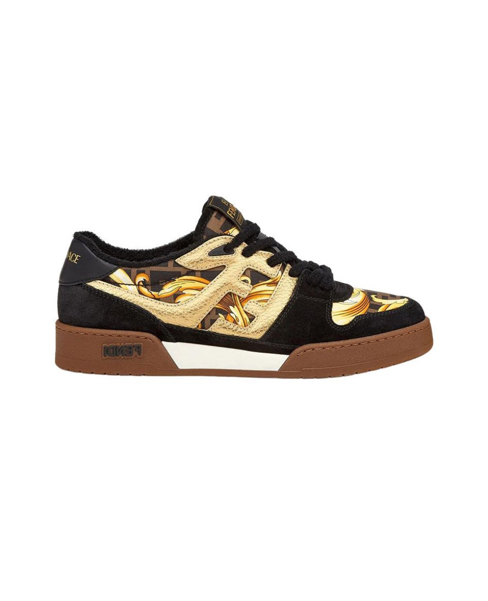 VERSACE x FENDI Match Fendace Polyester (polyester) leather printed satin fashion sneakers Size: 36-45