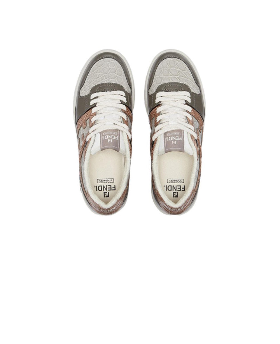 FENDI Match calfskin round toe lace-up platform low top sneakers Size: 36-45