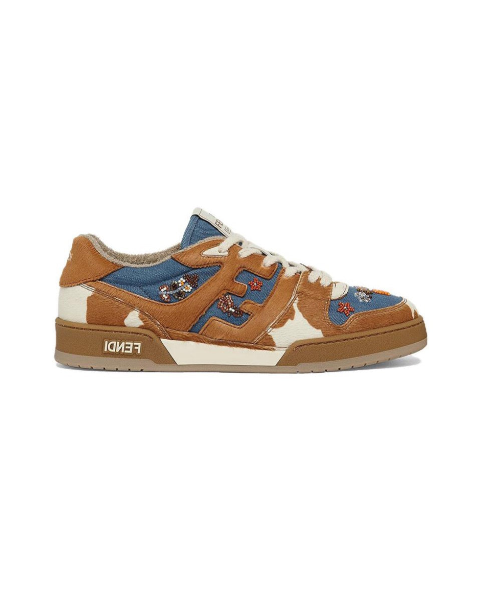 FENDI Match calfskin round toe lace-up platform low top sneakers Size: 36-45