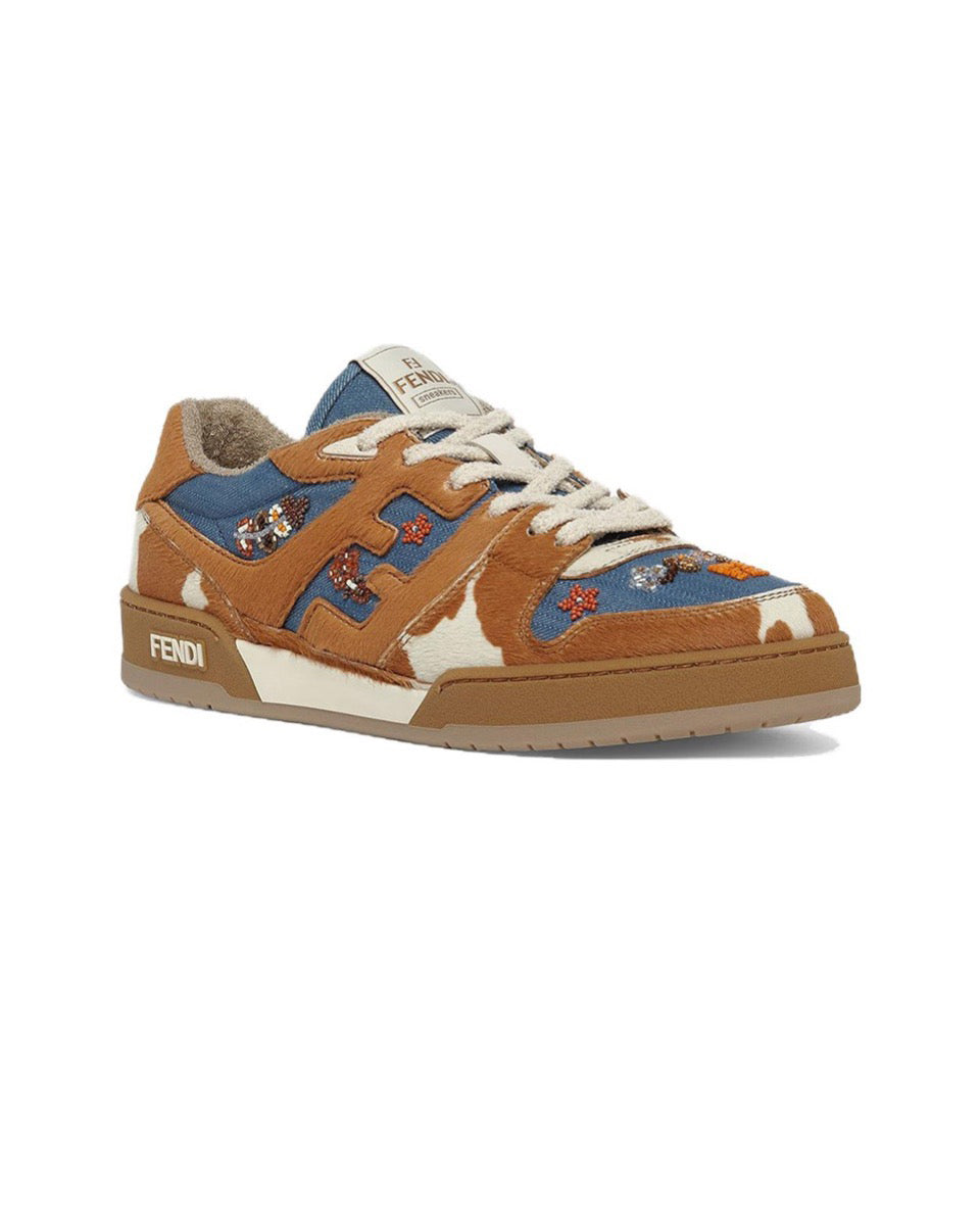 FENDI Match calfskin round toe lace-up platform low top sneakers Size: 36-45