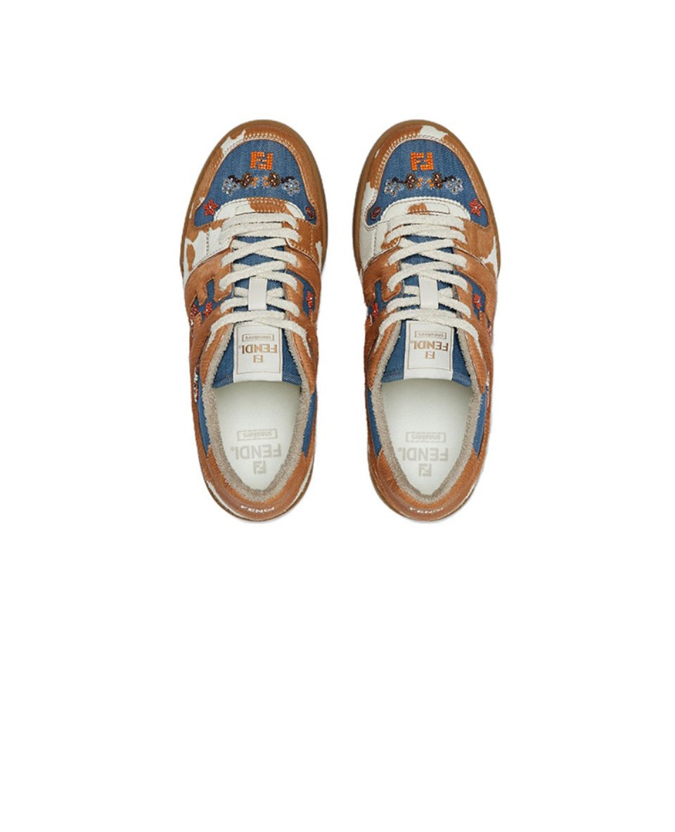 FENDI Match calfskin round toe lace-up platform low top sneakers Size: 36-45