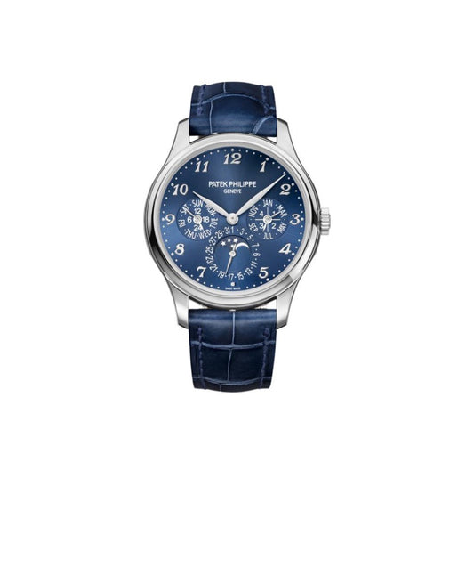 PATEK PHILIPPE Super Complex Function Timepiece series Automatic mechanical movement Silver timemark Men's Swiss Watch Blue dial 18K white gold case crocodile leather strap