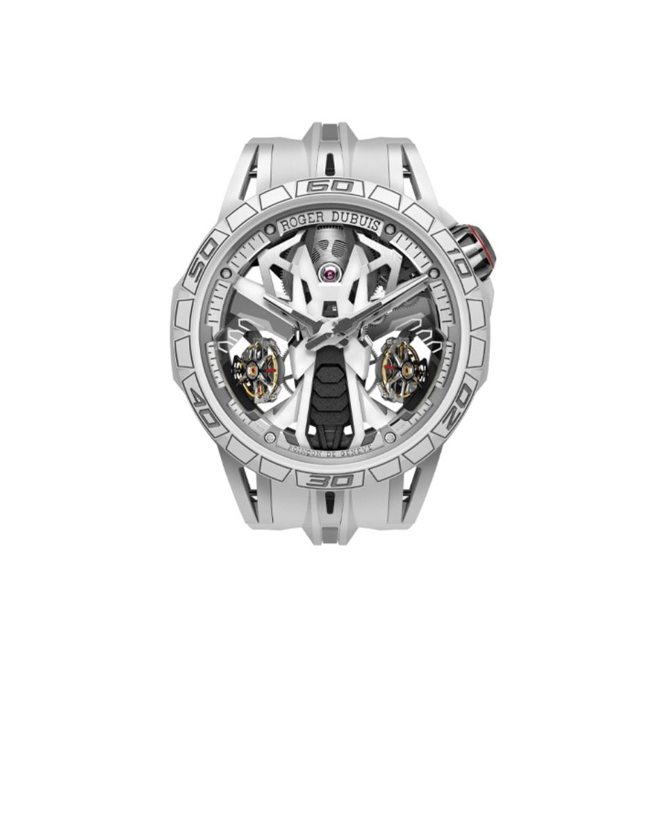 Roger Dubi King Racing series manual mechanical movement 50 meters waterproof men's watch Rui watch 47mm hollow dial MCF mineral composite fiber case rubber strap
