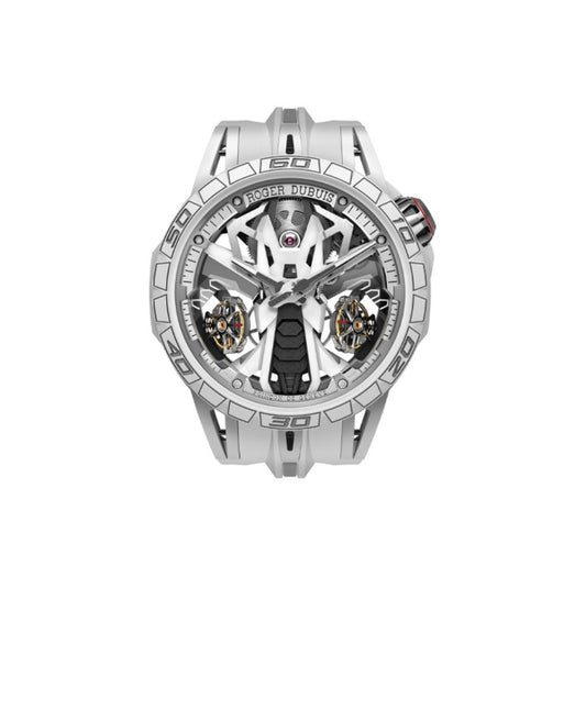 Roger Dubi King Racing series manual mechanical movement 50 meters waterproof men's watch Rui watch 47mm hollow dial MCF mineral composite fiber case rubber strap