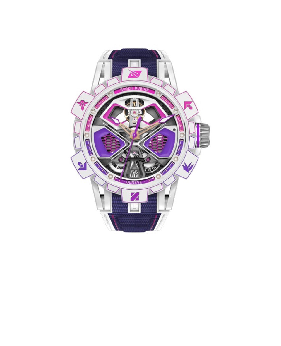 Roger Dubi mechanical movement LPL joint limited edition League of Heroes cooperation men's watch Rui watch 45mm purple dial ceramic case rubber strap