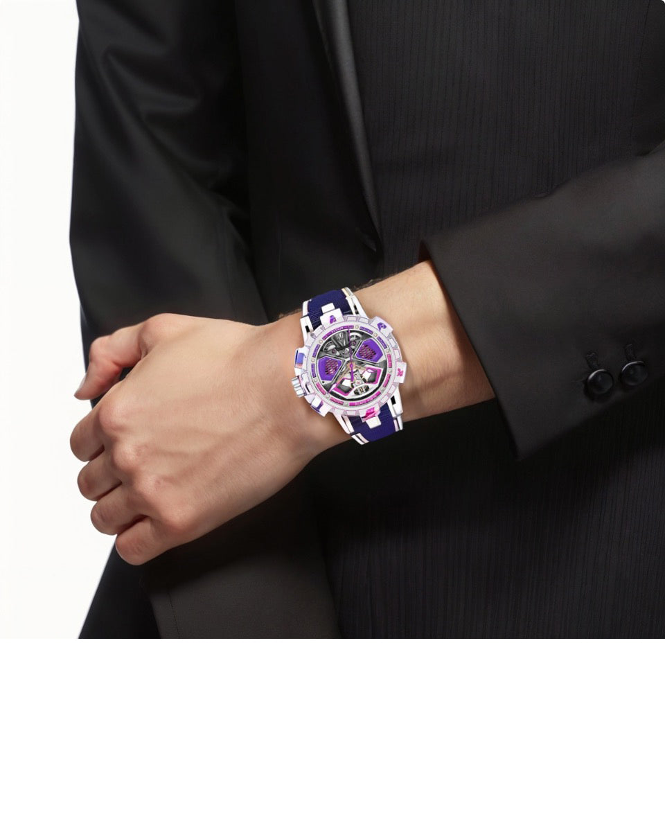 Roger Dubi mechanical movement LPL joint limited edition League of Heroes cooperation men's watch Rui watch 45mm purple dial ceramic case rubber strap