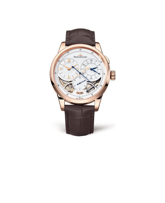 JAEGER-LECOULTRE series manual mechanical movement 50 meters waterproof men's Swiss Watch 42mm silver dial 18K rose gold case