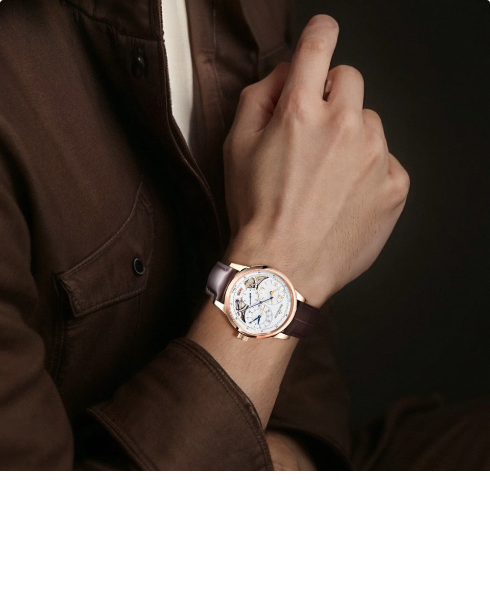 JAEGER-LECOULTRE series manual mechanical movement 50 meters waterproof men's Swiss Watch 42mm silver dial 18K rose gold case