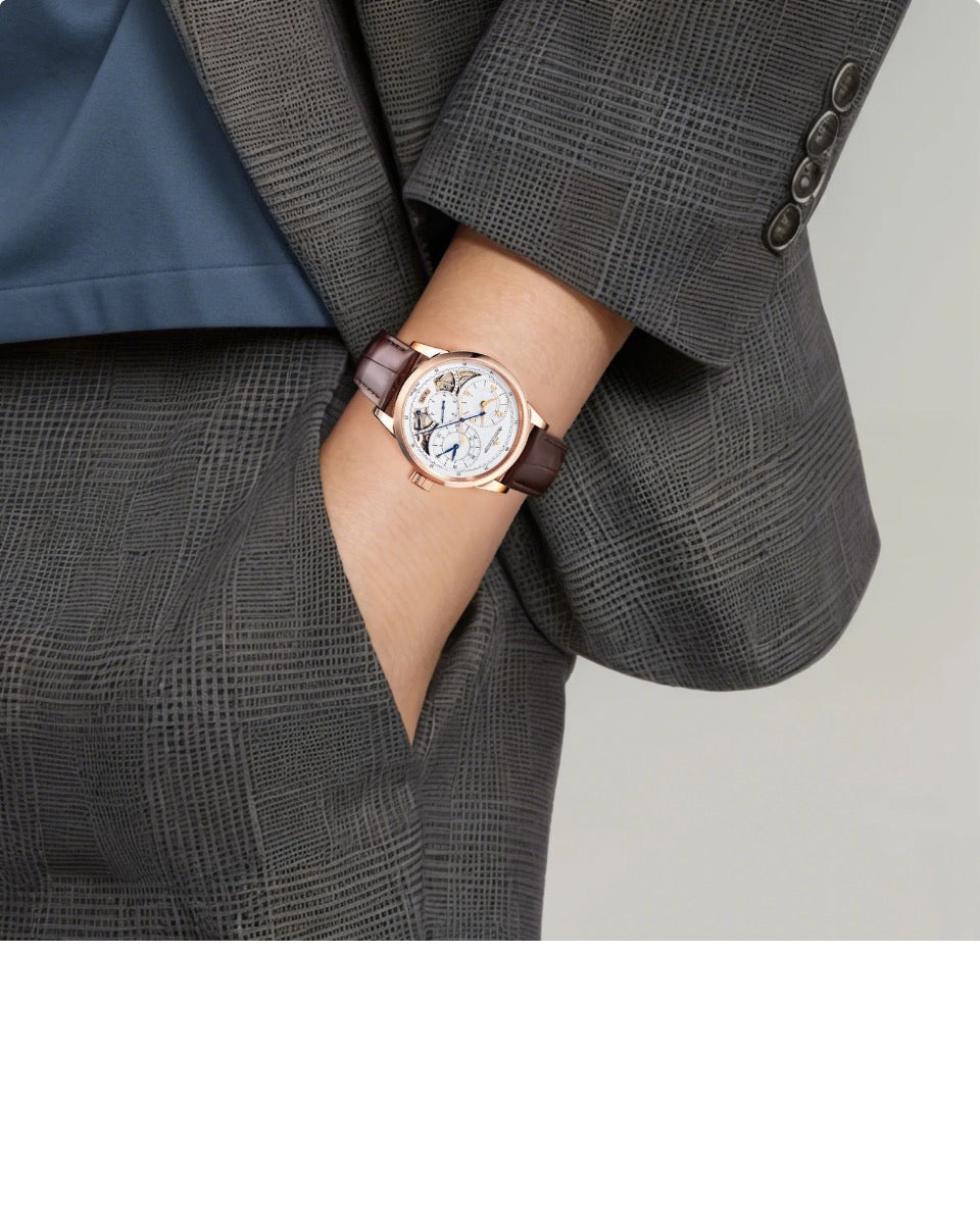 JAEGER-LECOULTRE series manual mechanical movement 50 meters waterproof men's Swiss Watch 42mm silver dial 18K rose gold case